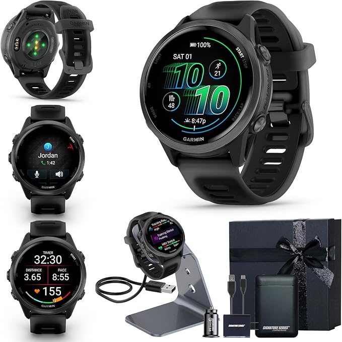 Garmin Forerunner 570 42mm GPS Running Smartwatch, Black | Advanced Training & Recovery, Sleep Coach, Heart Rate, Download Music, Up to 10 Day Battery | Signature Series Gift Bundle