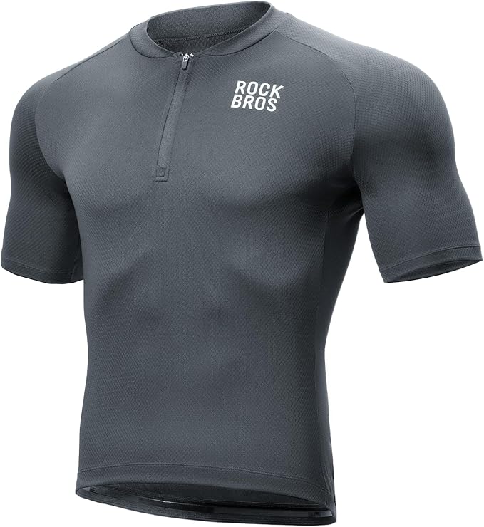ROCKBROS Men's Cycling Jersey Short Sleeve Road Bike Shirt with 3 Rear Pockets Breathable Quick Dry Bicycle Shirt