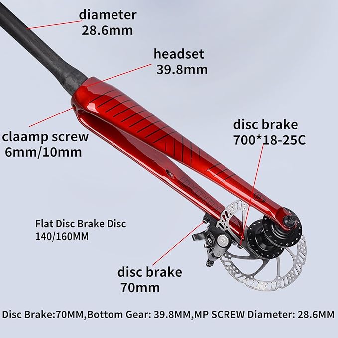 700C Full Carbon Fibre Road Bike Rigid Fork Flat Disc/C Brake Front Fork 1-1/2 Threadless Tube Gravel Road Bikes Quick Release Fork