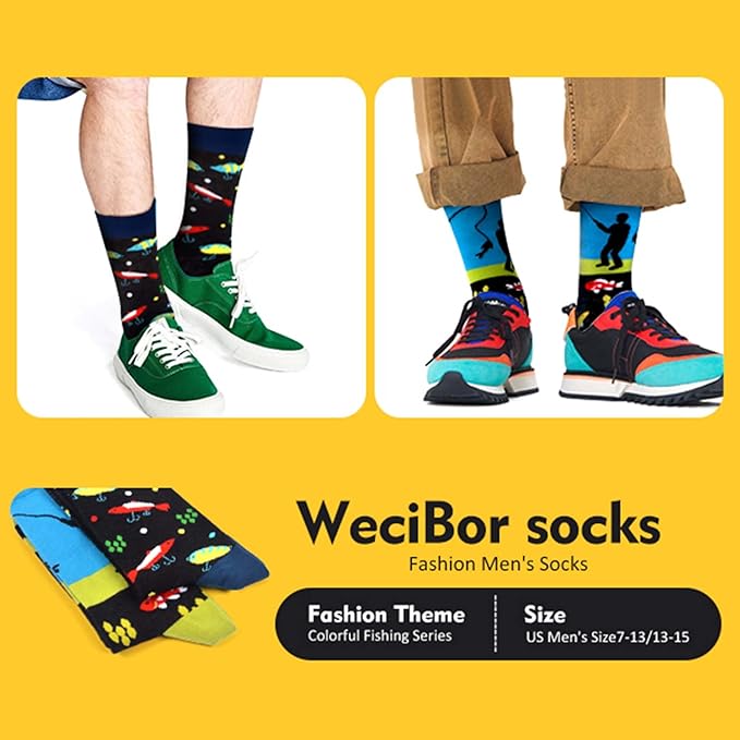 WeciBor Men's Dress Funny Crazy Colorful Novelty Combed Cotton Crew Socks 12 Pack - Size 7-10/10-13/13-15
