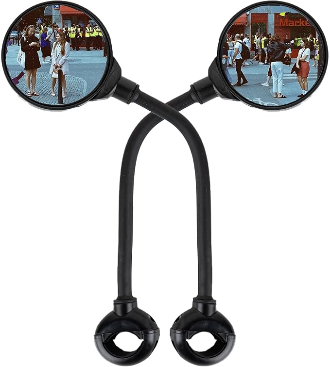 Bike Handlebar Mirror Adjustable Rear View – Bicycle Rearview Mirror with Tool Free Clamp for 22–32mm Handlebars, Wide Angle Cycling Mirror for E Bike Scooter