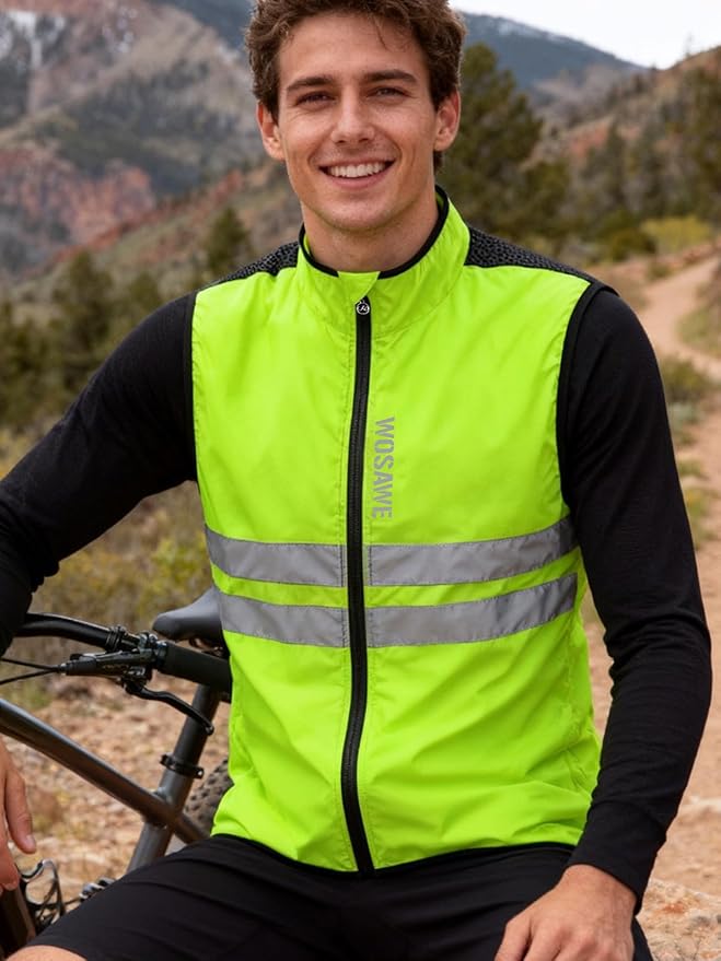WOSAWE Men's High Visibility Cycling Wind Jacket Water Resistance Reflective Windbreaker