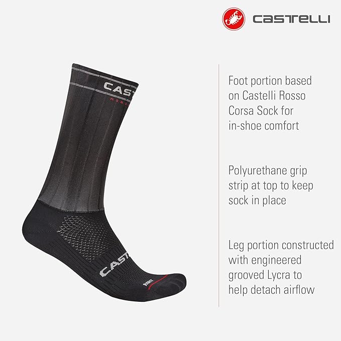CASTELLI Fast Feet 4 Sock, Aero Cycling Socks with Non-Slip Grip for Pro-Level Speed & Comfort for Men & Women