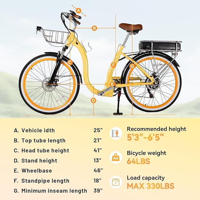 26'' Electric Bike, Peak 1000W Motor 28MPH, 48V 16AH Removable Battery 85Miles, Step Thru City Cruiser Ebike, Lightweight Commuter E-Bike with Aluminum Frame,7-Speed, Full Suspension