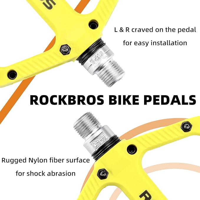 Rock BROS Mountain Bike Pedals Nylon Composite Bearing 9/16" MTB Bicycle Pedals with Wide Flat Platform