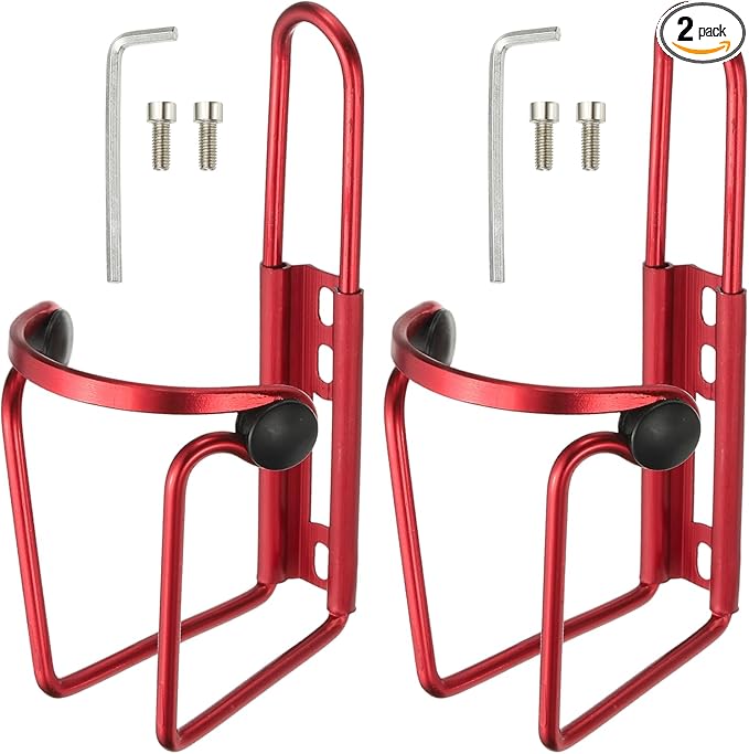 Water Bottle Cage, Bike Water Bottle Holder, Lightweight Aluminum Alloy Bicycle Cup Cage with Beads & Screws Tool - Fitting for (Road/MTB Cycling/Touring Bike) 2 Pack & Red