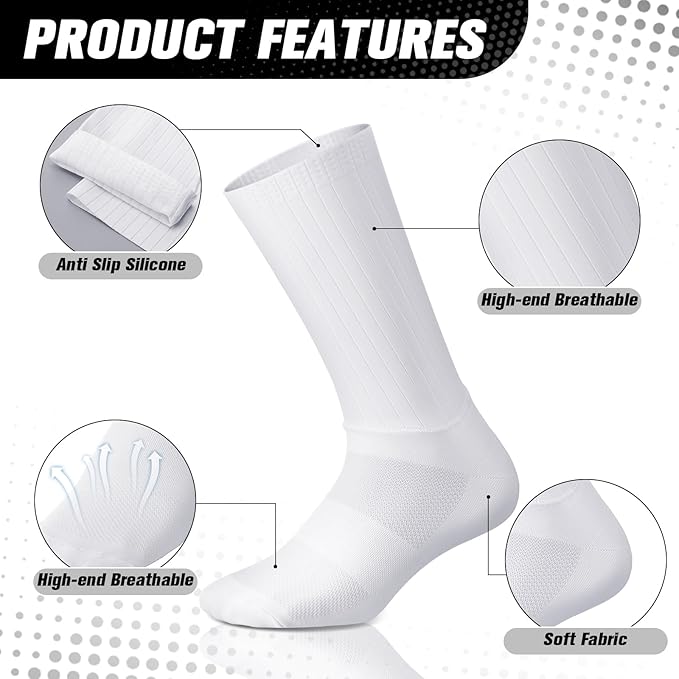 Newcotte 3 Pairs Aerodynamics Socks Cycling Aerodynamics Socks Anti-slip Silicone Line Cycling Sports Running for Men Women