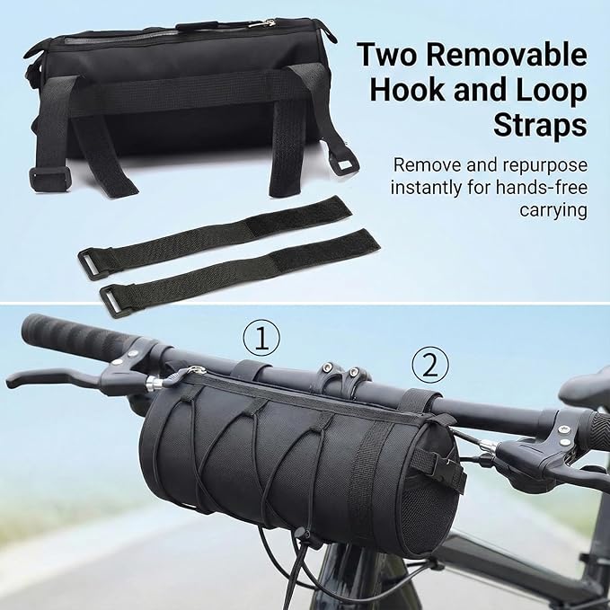2.5L Bike Handlebar Bag, Waterproof Bicycle Front Bag with 2-Point Secure Straps, Lightweight Bike Pouch for Mountain Road Bikes and Commuting, Black 9.25 x 4.33 inch