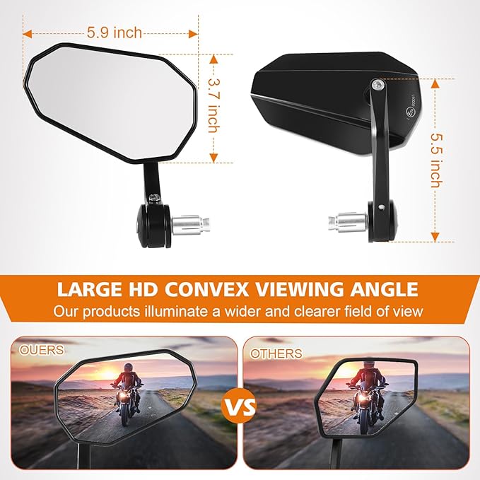 Motorcycle Side Mirrors Handle Mount Bar End Mirror, Universal Handlebar Rear View Bar End Mirrors for Motorcycles E-bike Scooters Snowmobile ATV