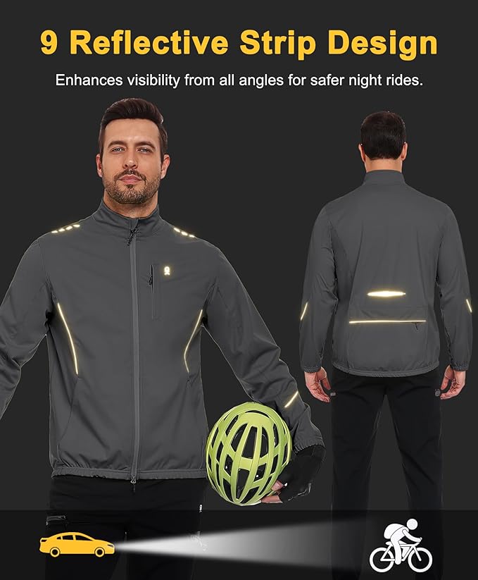 Little Donkey Andy Men's Cycling Jackets Reflective Packable Running Jacket Windproof Water-Resistant for Hiking Biking
