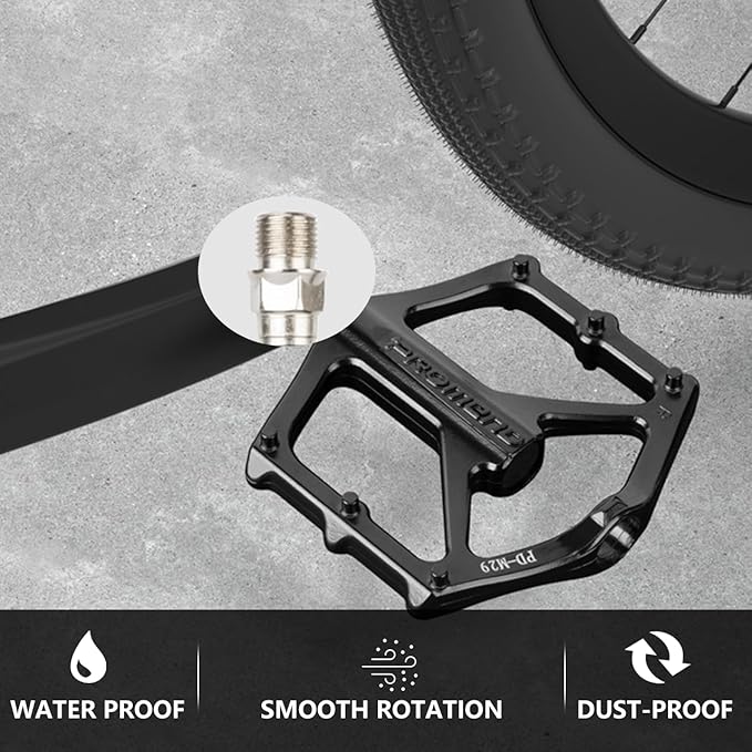 Mountain Bike Pedals, Large Size Aluminum Alloy Body with Boron Steel Spindle, Equipped with DU Bearings, Ideal for Road Mountain BMX MTB Bike