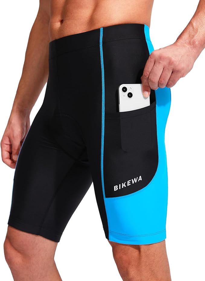 Bikewa Men's Bike Shorts 3D Padded Cycling Road Biking Mountain Riding Biker Bicycle UPF 50+ Cycle Shorts Zipper Pockets