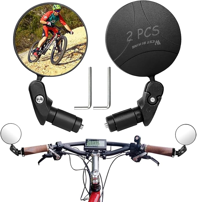 2 Pack Bicycle Rearview Mirror Bike Bar End Mirror Adjustable Bending Handlebar Bike Mirror Rotatable HD Bike Wide Angle Acrylic Convex Mirrors for Mountain Road Bicycle Moped Cycling