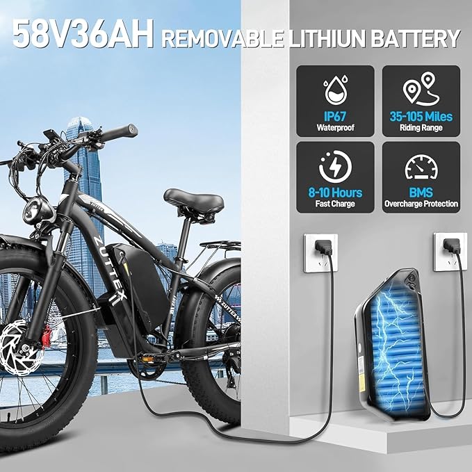Peak 8000W 58V Max Output Dual Motor Ebike 40-47MPH Electric Bike for Adults 36AH Battery 105 Miles Range 24 Inch Fat Tire Electric Bicycles for Snow Off-Road Commuter Mountain E-Bike