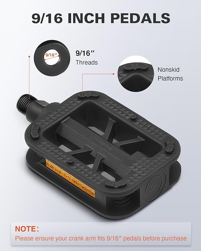 VIRIBUS 9/16 Inch Bike Pedals, Professional Bicycle Pedals with Nonskid Platforms & Reflectors, Waterproof BMX Pedals Compatible with Most Road Bike Mountain Bike Tricycle Electric Bike Kids Bike