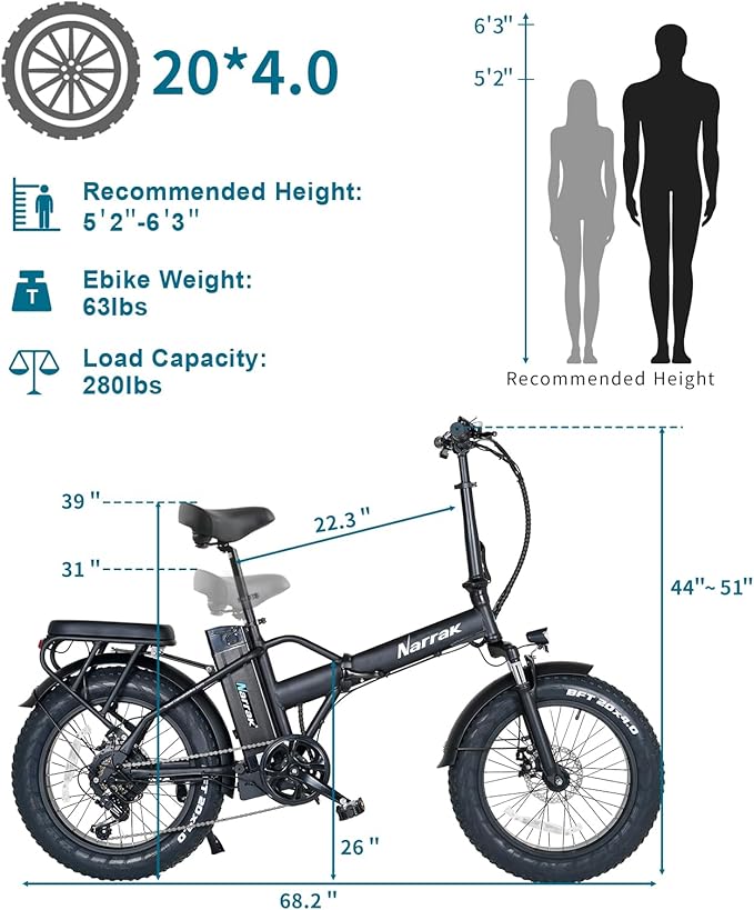 Fat Tire Folding Electric Bike, 48V & 624Wh Lithium Removable Battery, Peak 1100W Brushless Motor, Max Speed 20Mph, M5 Large LCD Display, Suspension, Step-Over/Thru Frame