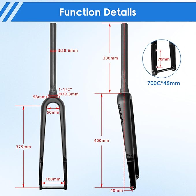 700C Carbon Fiber MTB Front Fork, Road Bike Fork Disc Brake, Thru Axle 12mm*100mm, Gravel Fork Tapered Tube Superlight Mountain Bike Front Forks