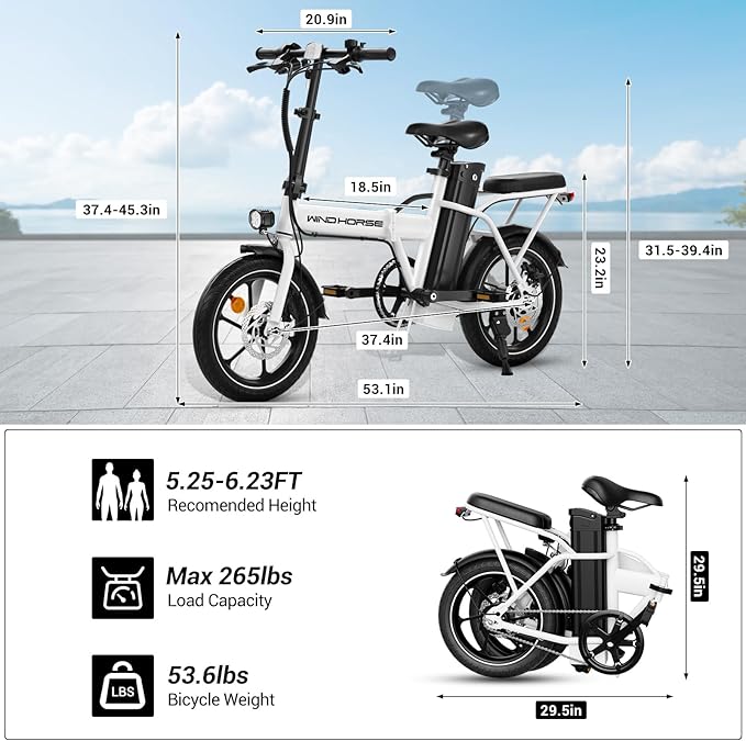 RIDWIND 16" Folding Electric Bike Adults, Peak 630W Adult Electric Bicycles, Up to 25 MPH and 35 Miles Foldable Ebikes, Electric Bike for Teens with 36V 8Ah Removable Battery, UL2849 Certificate