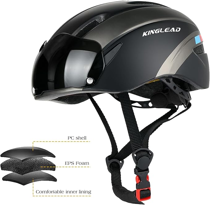Bike Helmet for Adults Bicycle Helmet with Detachable Magnetic Googles & Adjustable Dial for Mountain Bikes, Road Bikes, Electric Bikes, Scooter