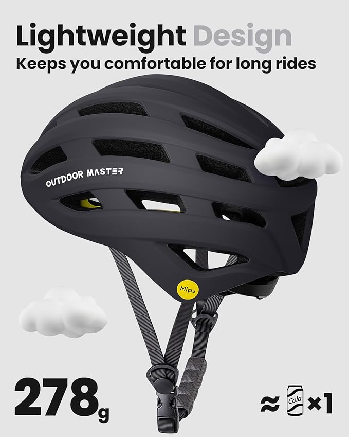 OutdoorMaster MIPS Bike Helmet for Adults-Two Removable Liners & Ventilation in Multi-Environment - Road Bicycle Helmets in Mountain, Motorway for Youth & Adult