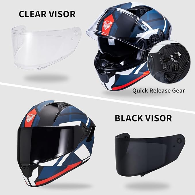 VCOROS Full Face Dual Visor Motorcycle Helmet for Adults Motorbike Street Bike Racing Helmets X9 DOT Approved with Black Visor