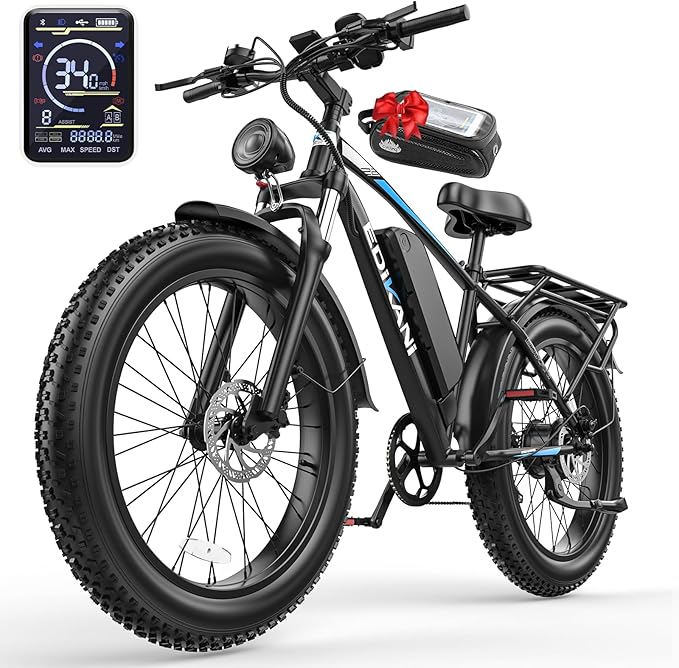 EDIKANI 26" Electric Bike for Adults, Peak 1500W 34MPH Fast E Bike for Men, 100 Miles Fat Tire Ebike for Adults Electric with 864WH/1104WH Removable Battery, UL E Bicycle with Brake Light