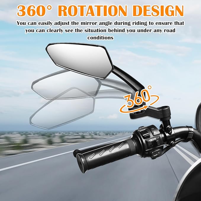 Hestya 1 Pair Handlebar Bike Mirror 360° Rotatable and Adjustable Universal Fit Rearview Bicycle Mirrors Glass Lens Safe Cycling Accessories for Scooter, E-bikes, Mountain Bikes, Road Bicycles
