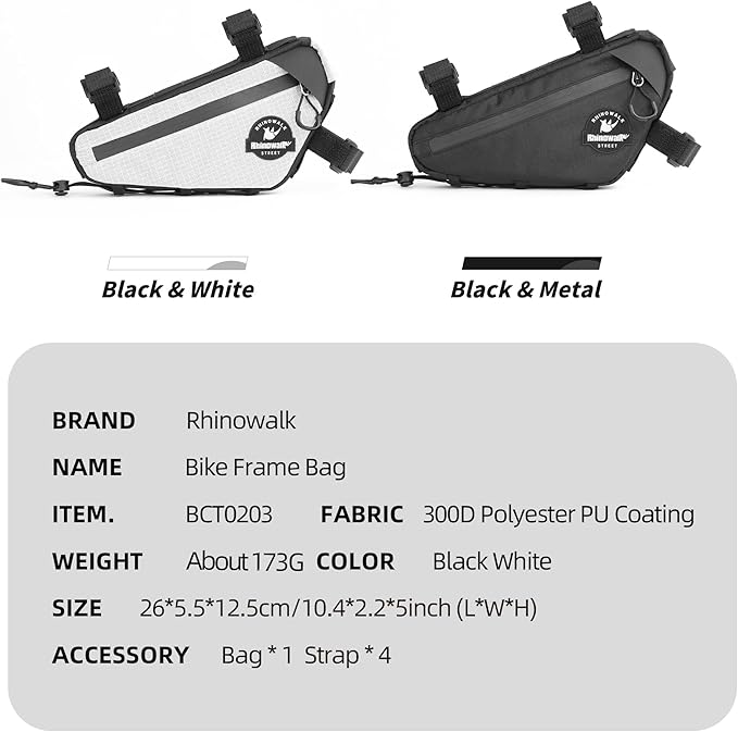 Rhinowalk Bike Frame Bag Waterproof Triangle Frame Storage Bag with Cable Port 1L Lightweight Bicycle Bag for Road Bike MTB Gravel Bike Compact Cycling Accessory with Pump Strap (Black)