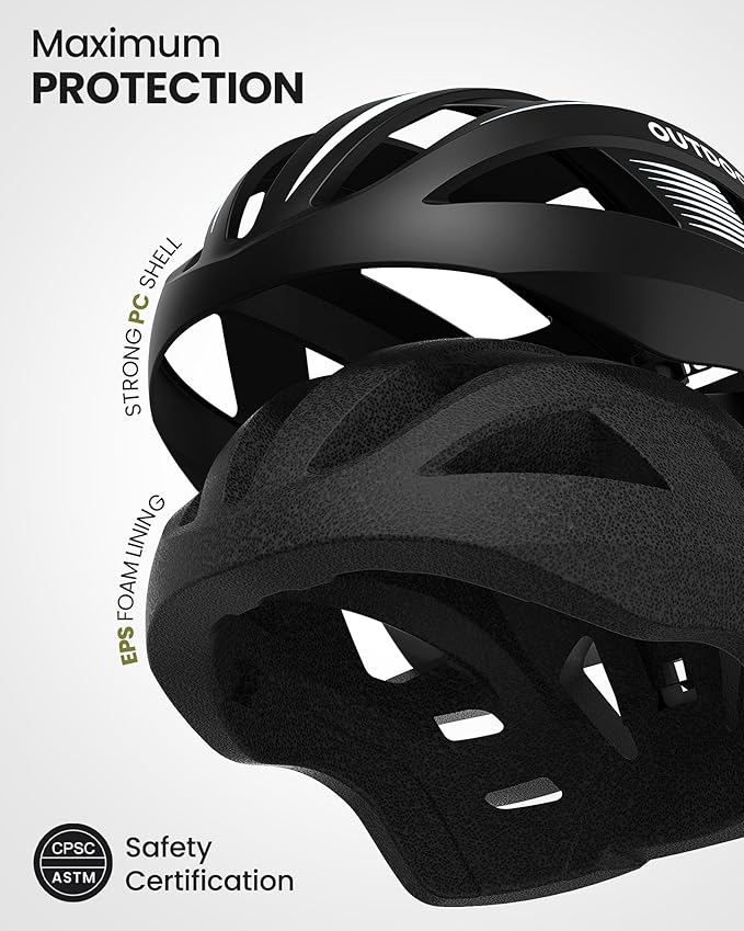 OutdoorMaster Adult Bike Helmet - Bicycle Helmet with Rechargeable Rear LED Light, Detachable Magnetic Goggles, Removable Sun Visor - Suitable for Commuting and Cycling for Men and Women