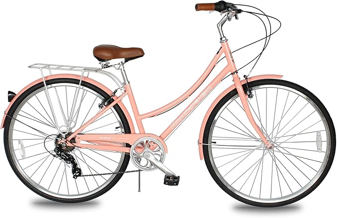 MICARGI 24/26 Inch Adult Cruiser Bicycle Hybrid Bike 1/7 Speeds Commuter Bike for Women, Men, Seniors,Step-Through or Step-Over Bike Steel Frame Multi Colors Style