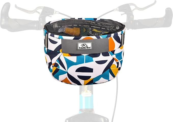 Kids Bike Basket,Durable Front Frame Bicycle & Scooter Basket Bag,Waterproof Fabric Bicycle Handlebar Bag for Boys, Girls, Toddlers with Zipper Mesh Lip(Geometry)