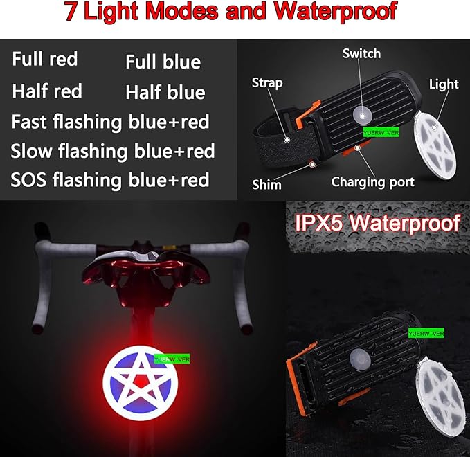 Bike Tail Light LED Rechargeable Rear Bicycle Light for Night Riding Cycling Bright Back Mountain Bike Ebike Accessories Waterproof Safety Warning Light for Adult Kids