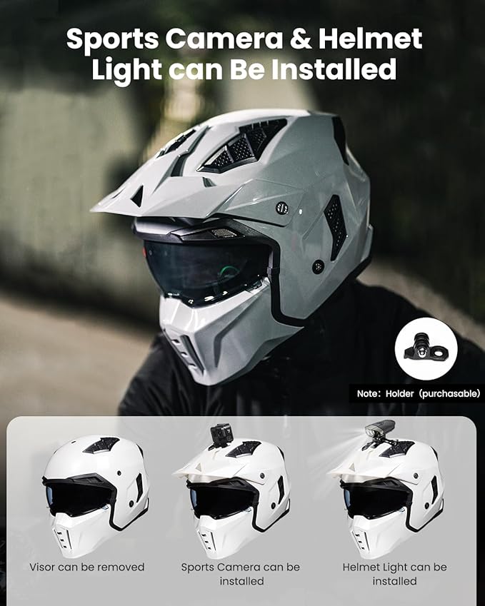ILM Open Face Motorcycle 3/4 Half Helmet for Men and Women, Vintage Retro Helmet with Visor for Moped ATV Cruiser Scooter DOT Model Z302(White,Large)
