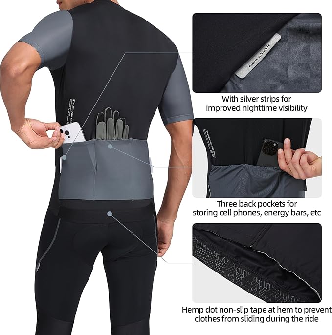 Santic Men’s Cycling Jersey Short Sleeve Bike Shirts for Men Bicycle Jacket with Pockets Breathable & Quick Dry Yorkson