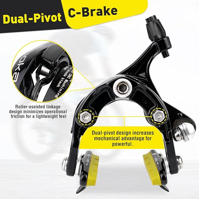Dual Pivot C Brakes, Forged Aluminum Alloy Front and Rear Caliper Set, Road Bike Rim Brakes Compatible with 700c, Fits 19-26mm Rims, Max 30mm Tire Width, 2 Colors