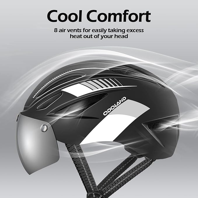 Odoland Bike Helmet with Magnetic Sun Visor for Adults, Glasses-Friendly Design Adjustable Dial Cycling Helmet for Men & Women, Urban Riding Bicycle Helmet for Mountain, Road, E-Bike, Commuting