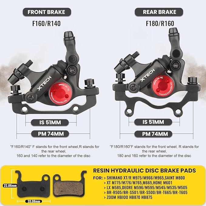 Zoom Hydraulic Disc Brake Calipers: HB-100 MTB Bike Disc Brakes Front & Rear Caliper Set for Mountain, Road Bicycle and E-Bike