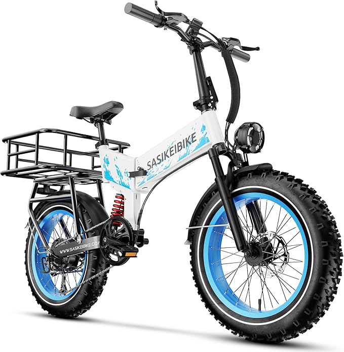 1500W Folding Electric Bike for Adults, 52V 20AH Large Removable Battery E Bike, 30+MPH, 80 Miles Max Range, 20" x4.0 Fat Tire Ebike, Dual Suspension Commute Electric Mountain Bicycle