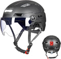 ILM Adult Bike Helmet with USB Rechargeable LED Front and Back Light Mountain&Road Bicycle Helmets for Men Women Removable Goggle Cycling Helmet E3-10L