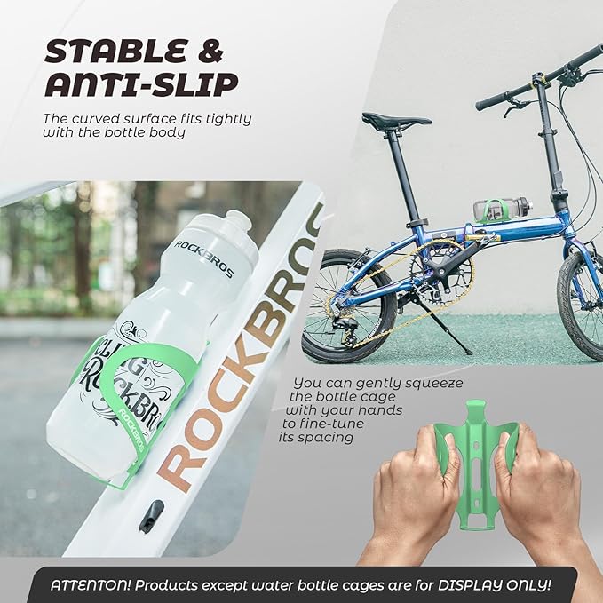 ROCKBROS Bike Water Bottle Cage Holder Lightweight Alloy Aluminum Bicycle Water Bottle Holder Cages Secure Hold Brackets for MTB, Road,Gravel Bike，Green