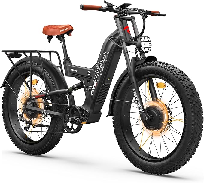 FREESKY 4000W Dual Motor Electric Bike for Adults, 48V 30AH Samsung Cells Battery 120Miles Range, 40MPH AWD Fast E-Bike, 26" Fat Tire Full Suspension Electric Mountain Bike, UL2849 Certified by TÜV