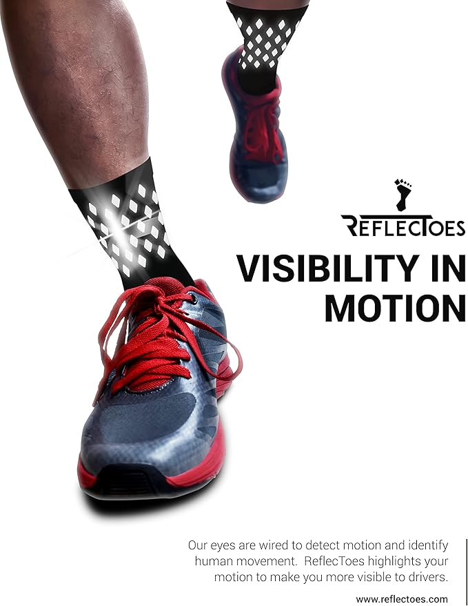 ReflecToes Reflective Socks for cycling and running - 330 Candle Power High Visibility Night Safety Gear - Biomotion Support