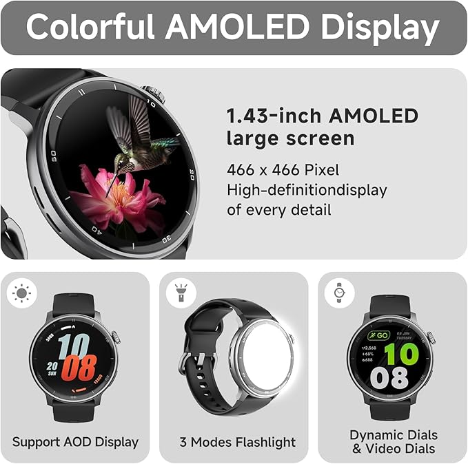 R5G Plus Smartwatch with GPS, Bluetooth Calling, Waterproof Design, Custom Faces, 110+ Sports Modes, Daily Health Tracking, Sleep Insights, Compass, Barometer and Smart Fitness Features (BLACK)