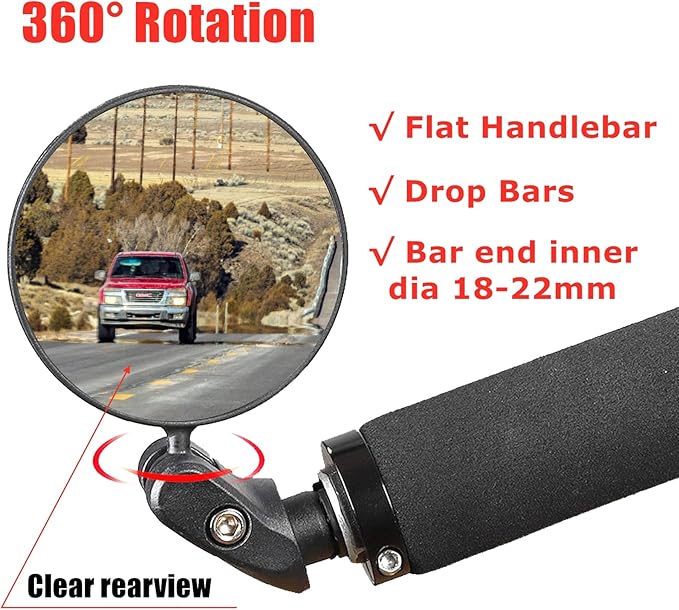 Bike Mirror, Bar End Bicycle Mirror 2 Pack, Adjustable Bike Rear View Mirrors for Handlebar End, Acrylic Convex Round HD Bicycle Rearview Mirrors for Road Bike Mountain Bike