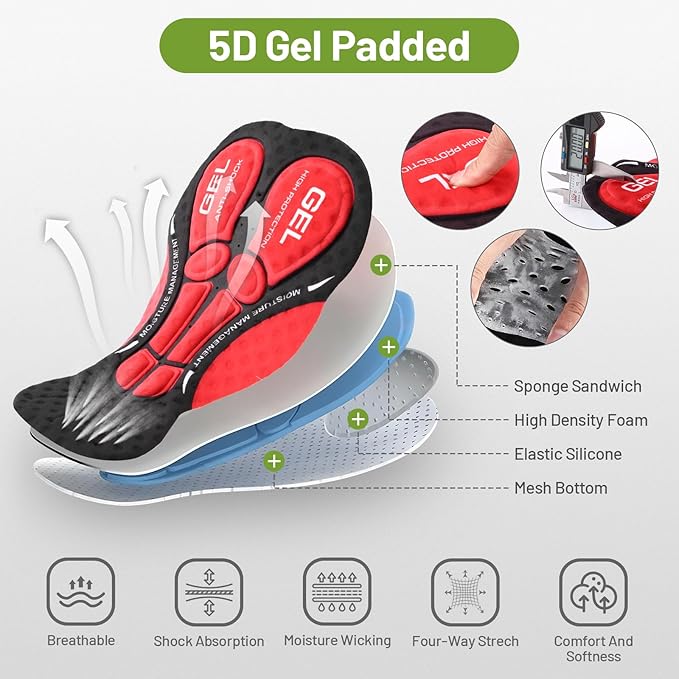Men's Cycling Shorts, Padded Bicycle Riding Pants Bike Shorts Biking Clothes Cycle Wear Tights