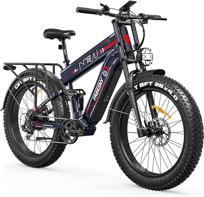 FREESKY Dual Battery Electric Bike for Adults, 48V 41AH 160 Miles Long Range E Bike, 4000W Motor 40MPH+, 26" Fat Tire Fast Mountain EBike, Full Suspension & Hydraulic Brakes, UL 2849 Certified by TÜV