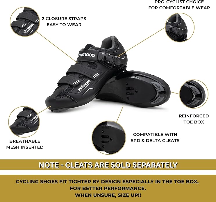 Tommaso Strada Mens SPD & Peloton Shoes—2 in 1 Cycling Shoes—Install Your Own Delta or SPD Cleats for Spin Bikes, Indoor Cycles or Most Mens Bicycles—Explore Bike Accessories