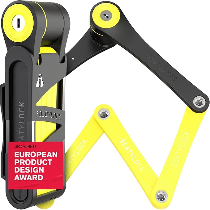 Seatylock FoldyLock Compact Folding Bike Lock - Award Winning Patented Lightweight High Security Bicycle Lock - Heavy Duty Anti Theft Smart Secure Guard with Keys & Case for Bikes or Scooters