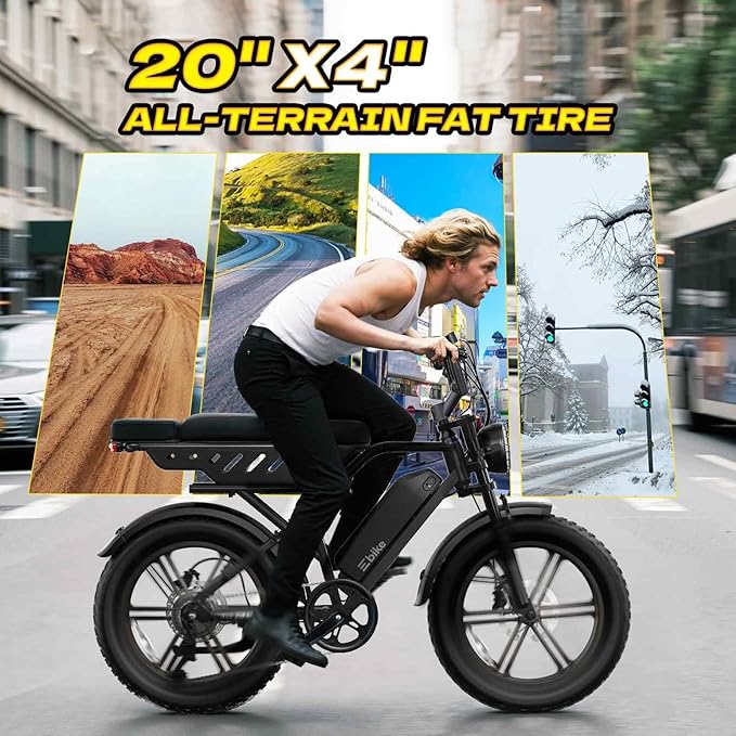 TST Electric Bike for Adults, 1500W Peak Motor Ebike with 48V 15Ah Battery, 60 Miles Range 28 MPH Electric Bicycle, 20" All-Terrain New Upgrade E Bike with Rear Seat 7 Speeds Black