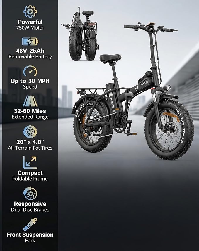 Folding Electric Bicycle for Adults - 750W High Power Motor, 16"/20" Fat Tire E-Bike, Long Range 48V 13AH/25Ah Battery, LCD Screen, Disc Brakes, Adjustable Seat & Handlebar